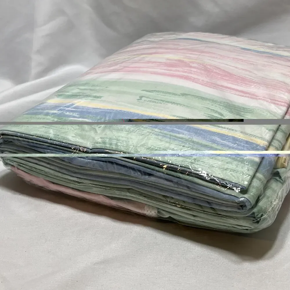 Vintage Designer Sheet Set Full Pastel Watercolor Stripes Flat Fitted Pillowcase
